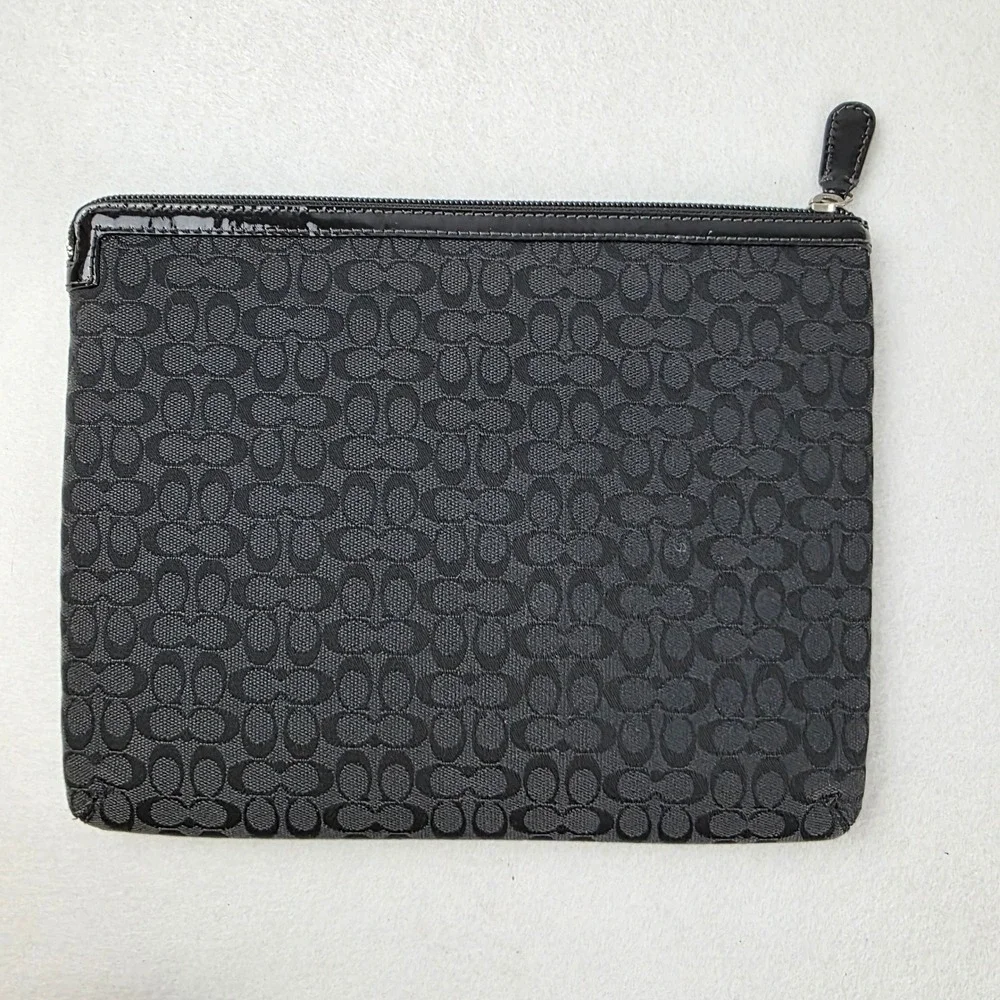 Coach Black Signature Jacquard Zip Portfolio Pouch Document Case Laptop Sleeve